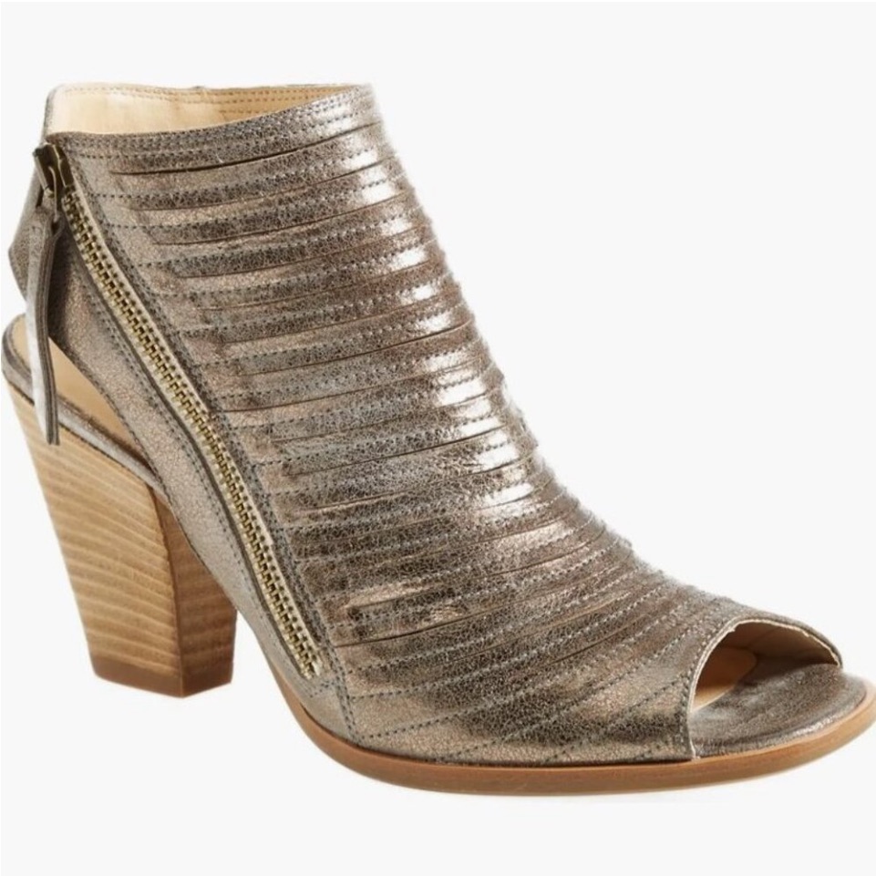 Paul Green Cayanne Peep Toe Sandal 5.5 Us Leather Wooden Stacked Cone Heel Sling